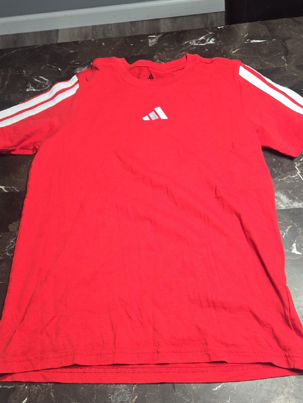 adidas Red Short-Sleeve Tee with White Shoulder Stripes **See Description***
